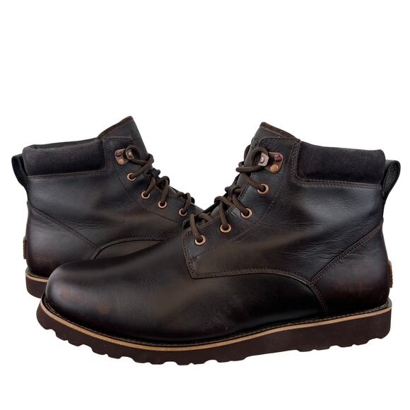 UGG Seton TL Men's Brown Leather Waterproof Lace Up Lined Boots (Sz 14) - Picture 2 of 10